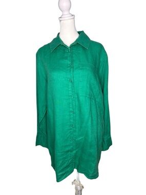 NEXT 100% Linen Kelly Green Button-Up Linen Tunic Shirt size 10 Resortwear